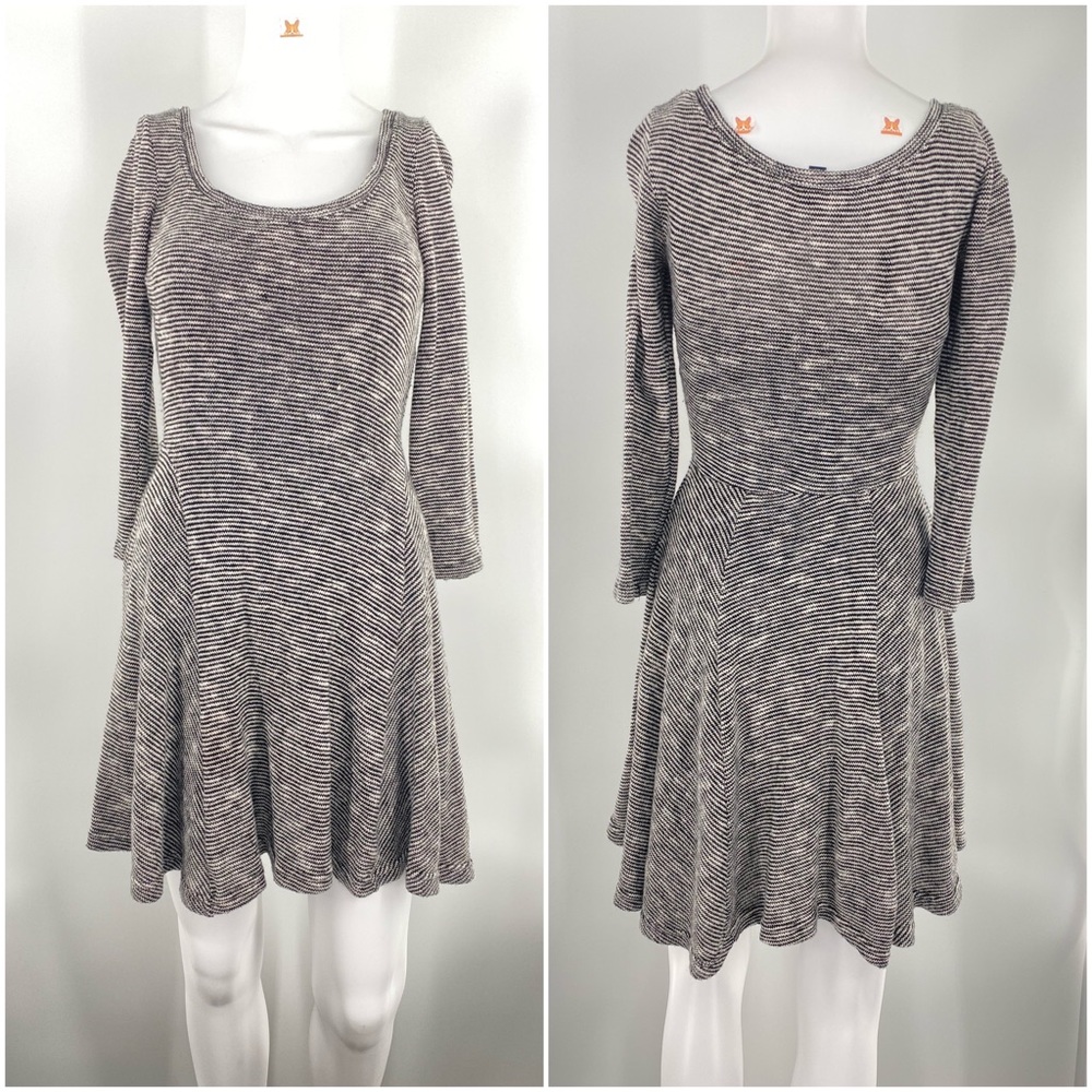 American Eagle Long Sleeve Skater Mini Dress With Slip Striped Knit Gray XSmall